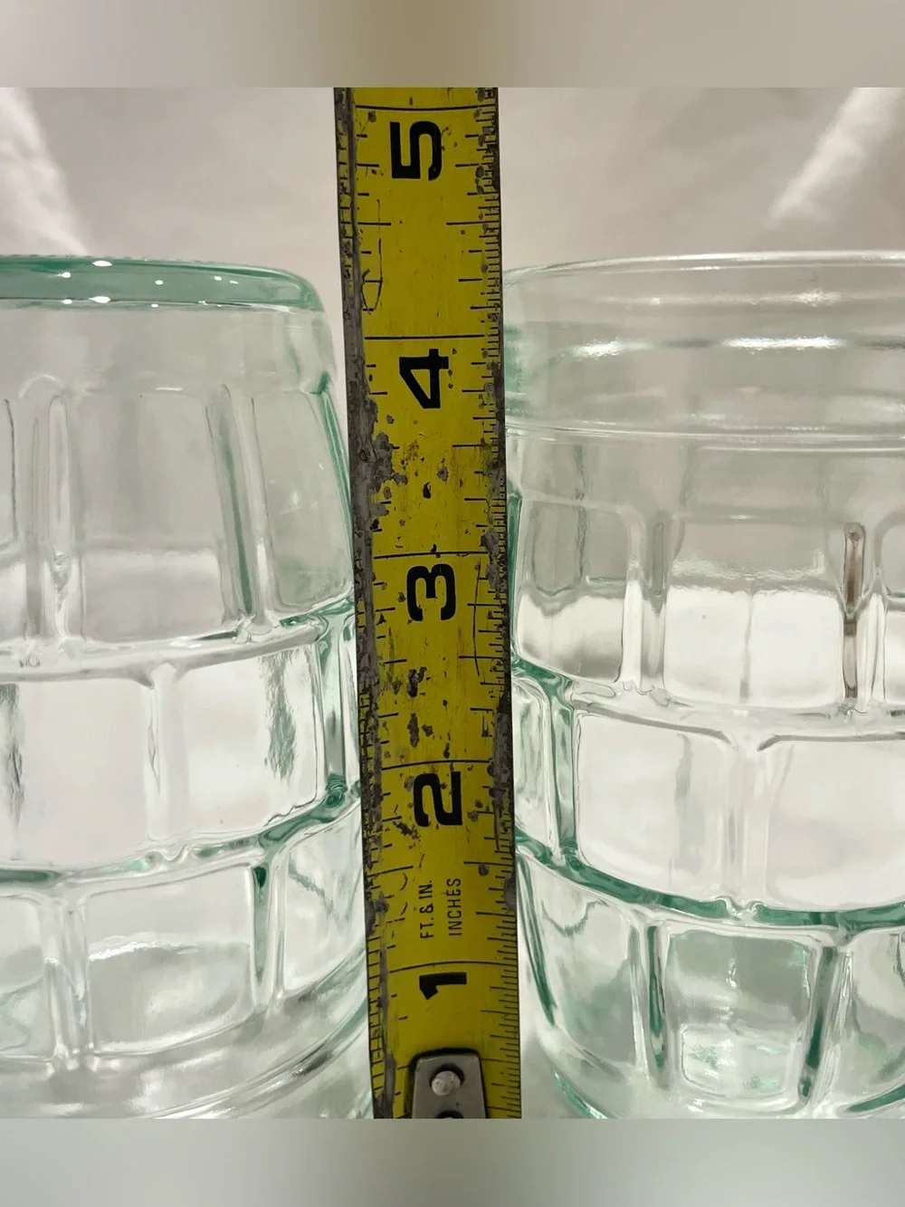 ☀️2/$20 Anchor Hocking Small Barrel Green-Tinted Vintage Glass Beer Mugs Set